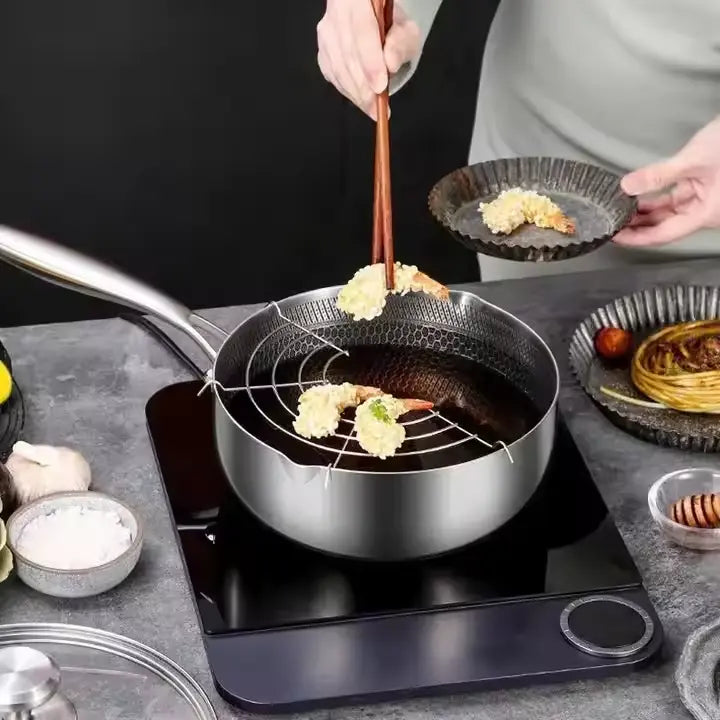 Honeycomb Stainless Steel Saucepan with Lid – 316 Non-Stick Multipurpose Cooking Pot for Sauces, Frying, Searing, and Daily Meals – Flat Bottom for Gas & Induction – Available in 18cm, 20cm, 22cm, 24cm