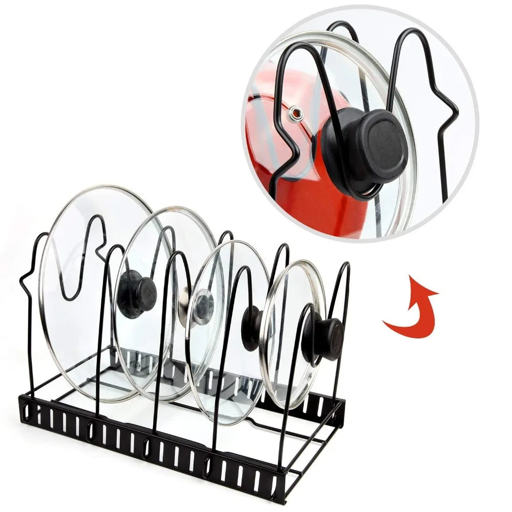 Adjustable Pot & Pan Organiser Rack – Storage Stand for Cookware, Bakeware, Chopping Boards & Kitchen Essentials – Freestanding Countertop-Compatible or Cabinet-Compatible – Available in 4-Tier or 5-Tier