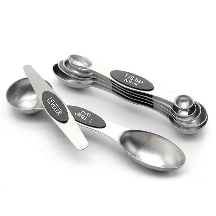 7 Piece Magnetic Stainless Steel Measuring Spoon Set with Leveller – Double-Sided Measuring Spoons – Best for Cooking & Baking – Available in Red & Black Colours