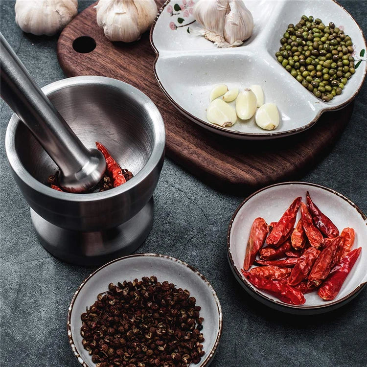 Stainless Steel Mortar & Pestle (2-Piece Set) – Spice, Herb & Pill Crusher