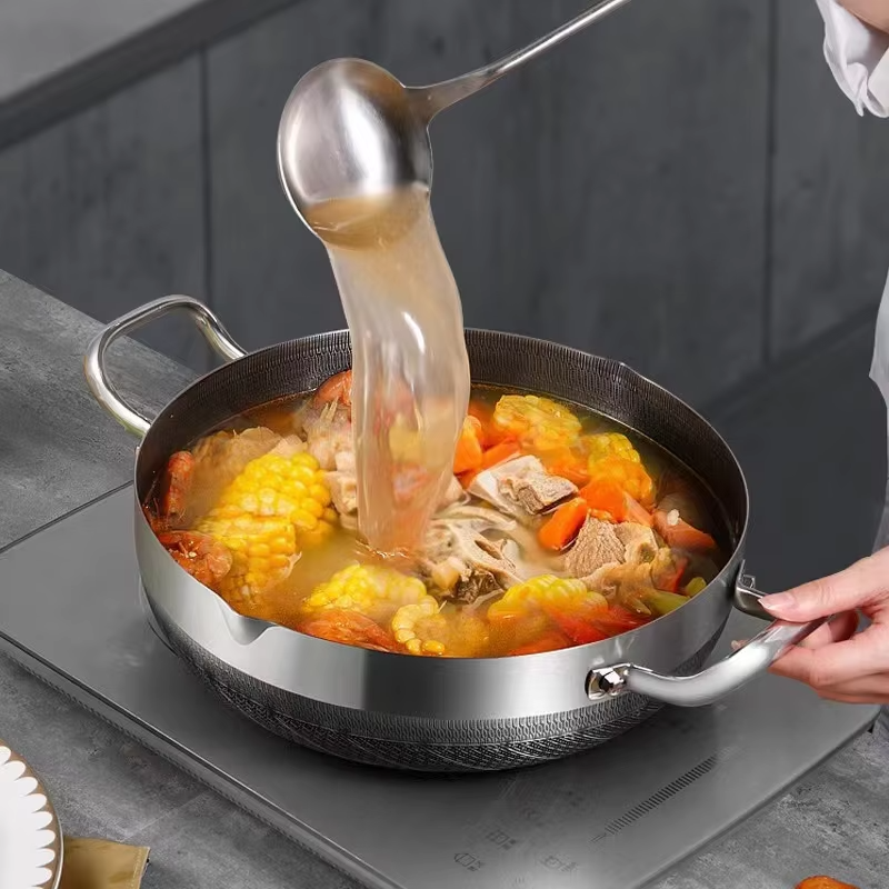 Honeycomb Stainless Steel Frying Pan & Soup Pot with Lid – Non-Stick Deep Cooking Pot for Frying, Stewing, Soup, Stock & Daily Cooking – For Gas & Induction – Available in 26cm, 28cm, 30cm