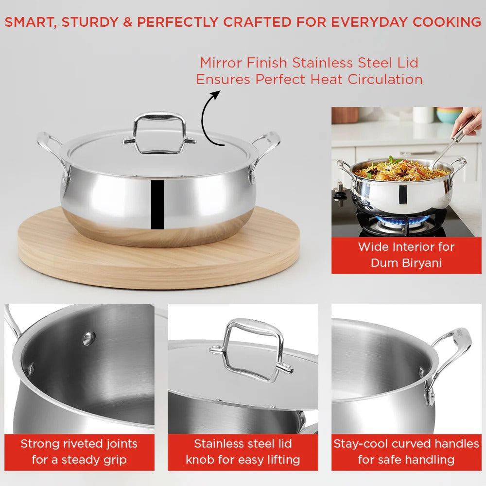 Triply Stainless Steel Shallow Pot