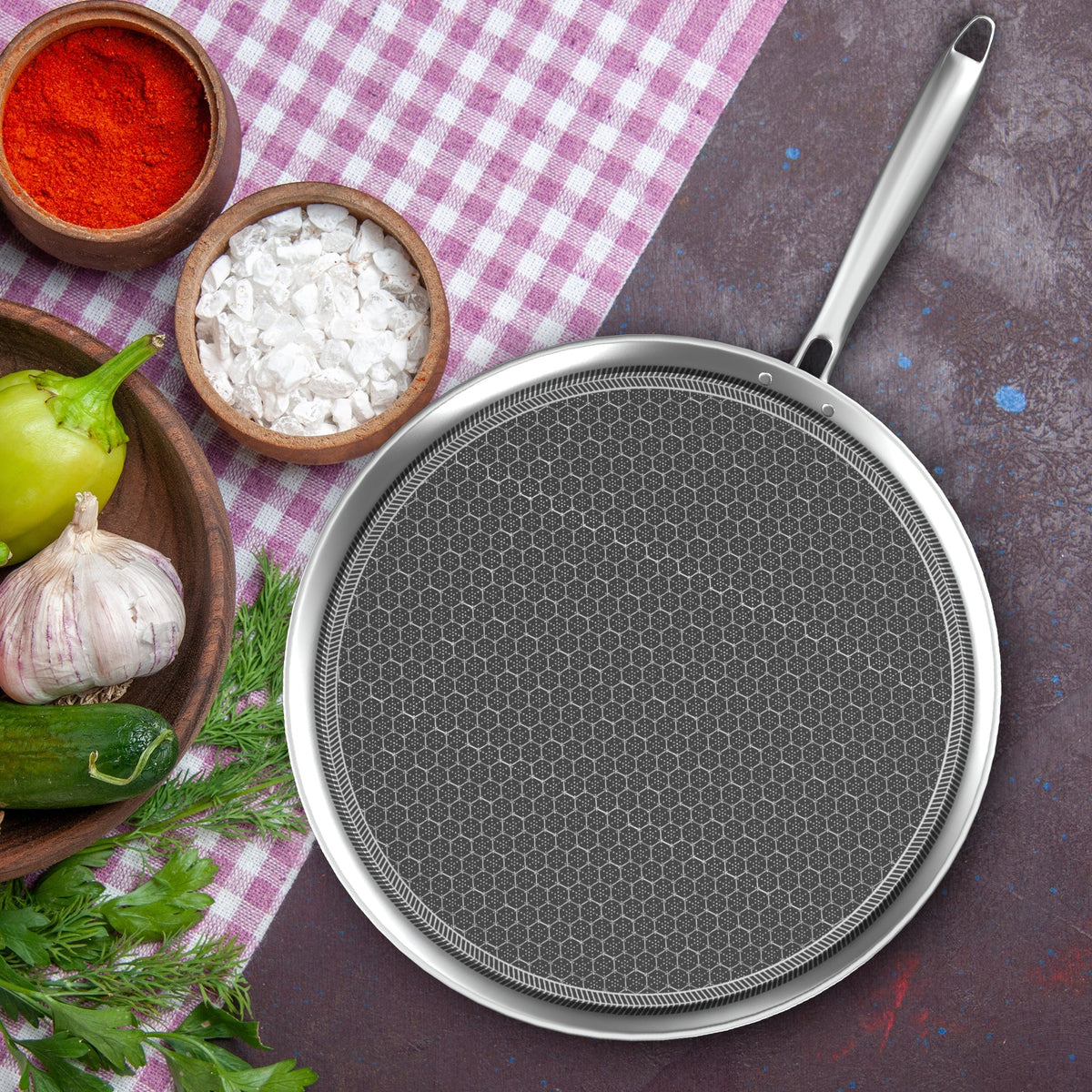Honeycomb Triply Non Stick Dosa Tawa, Stainless Steel Tawa for Dosa, Tawa for Roti/Chapati/Paratha