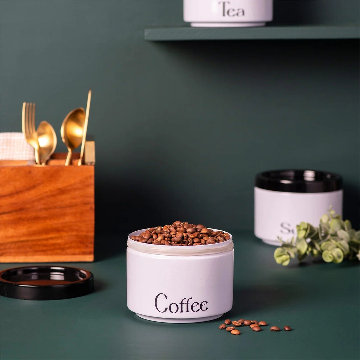 Sleek Canister Jars Set of 3 for Storage Tea Coffee Sugar