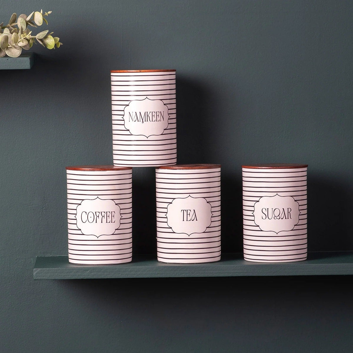 Elegant Striped Jars Canister Set of 4 for Tea Coffee Sugar Namkeen