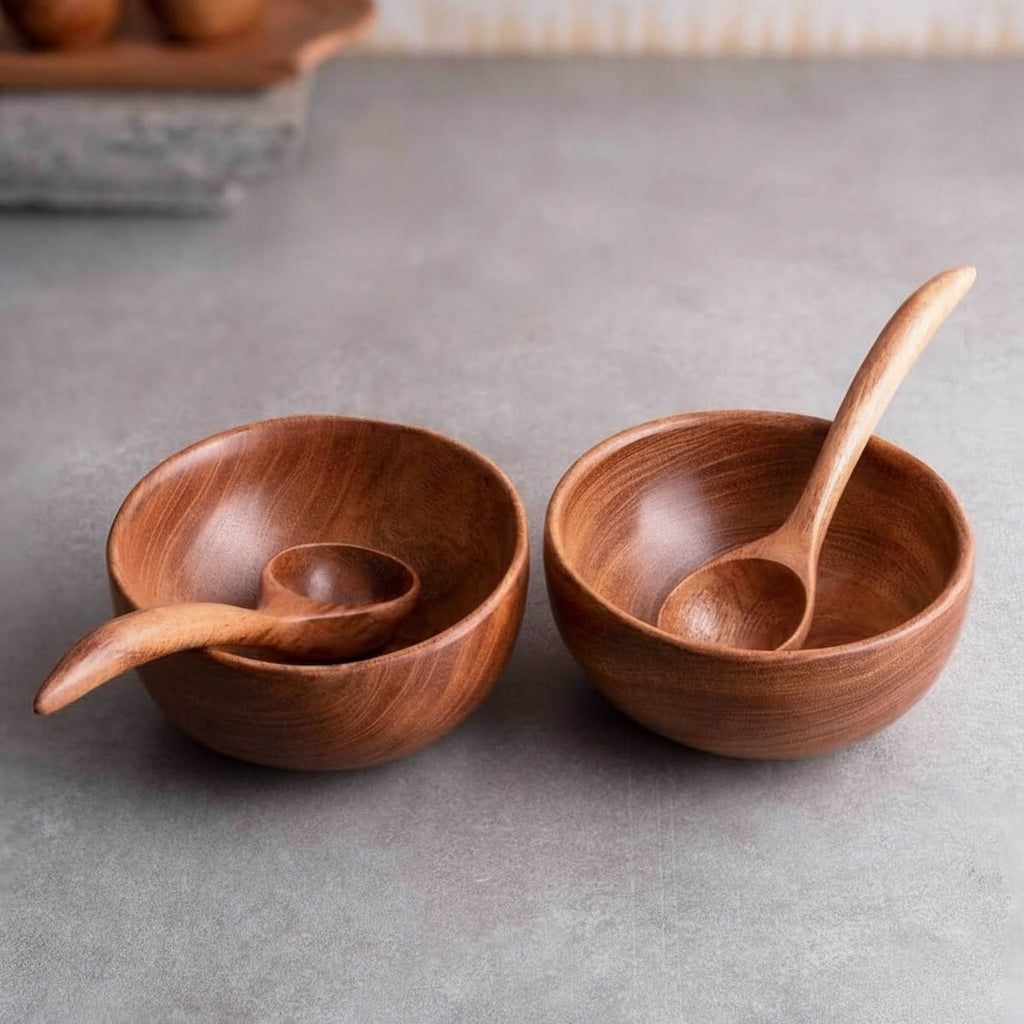 Neem Wood Soup Bowl Set of 2 Traditional Serveware