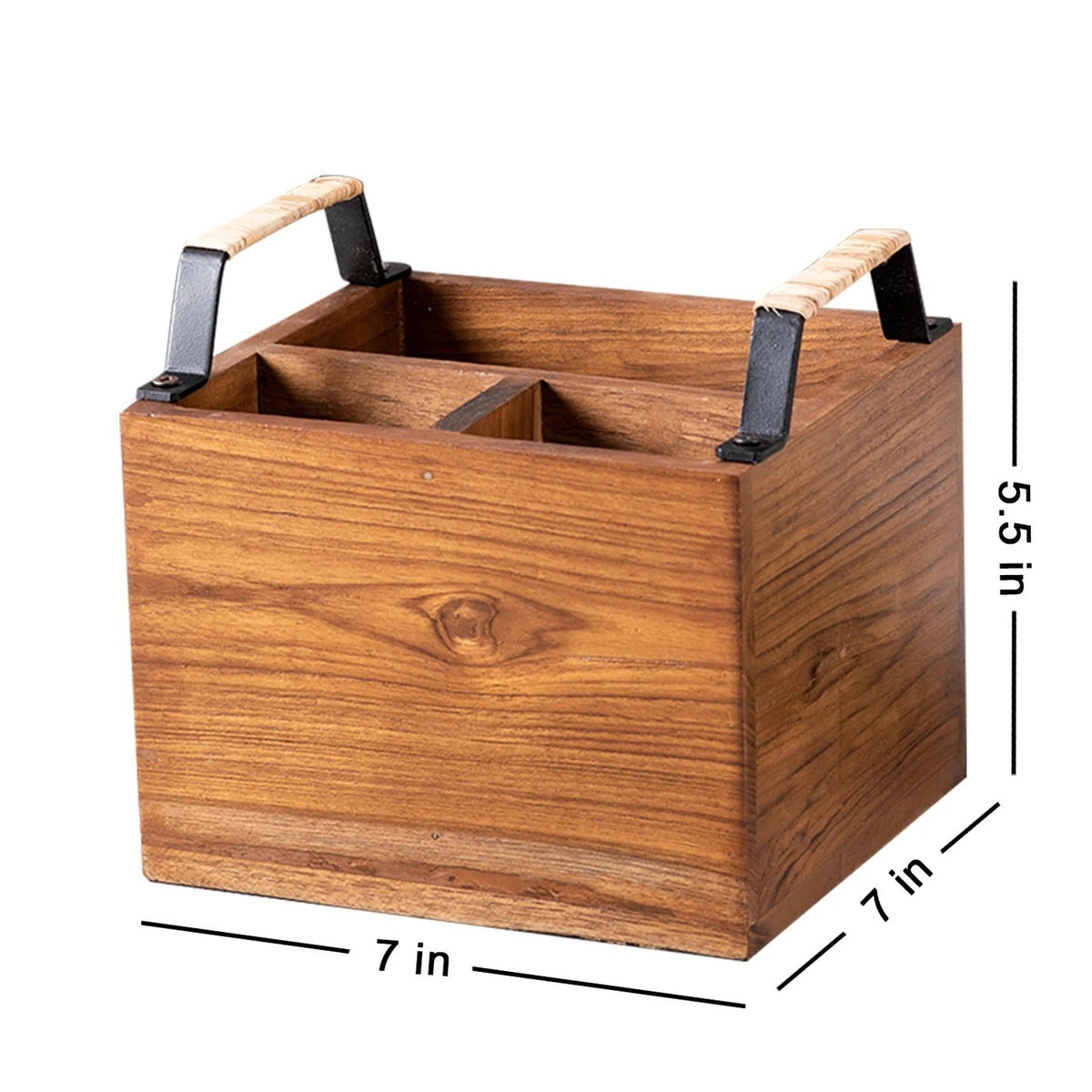 Wooden Spoon Fork Holder Traditional Teak Wood Caddy