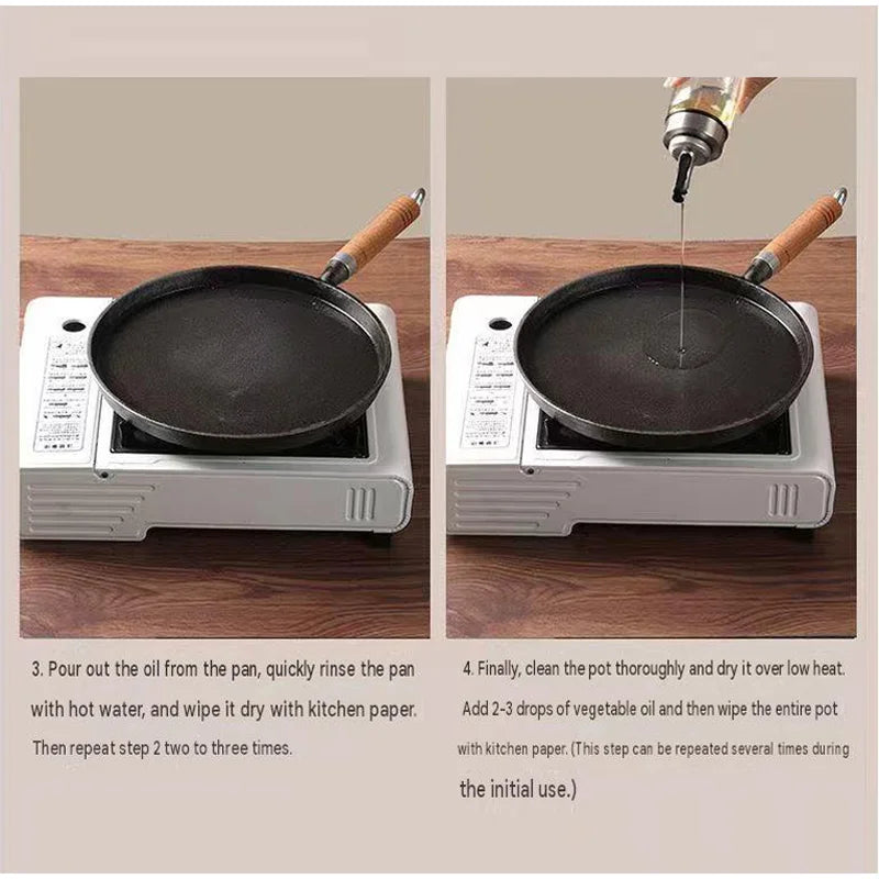 Flat Cast Iron Griddle Pan – Thickened Pre-Seasoned Crêpe & Pancake Skillet – Ideal for Tortillas, Pizza & Flatbreads – Available in 20cm, 23cm & 26cm