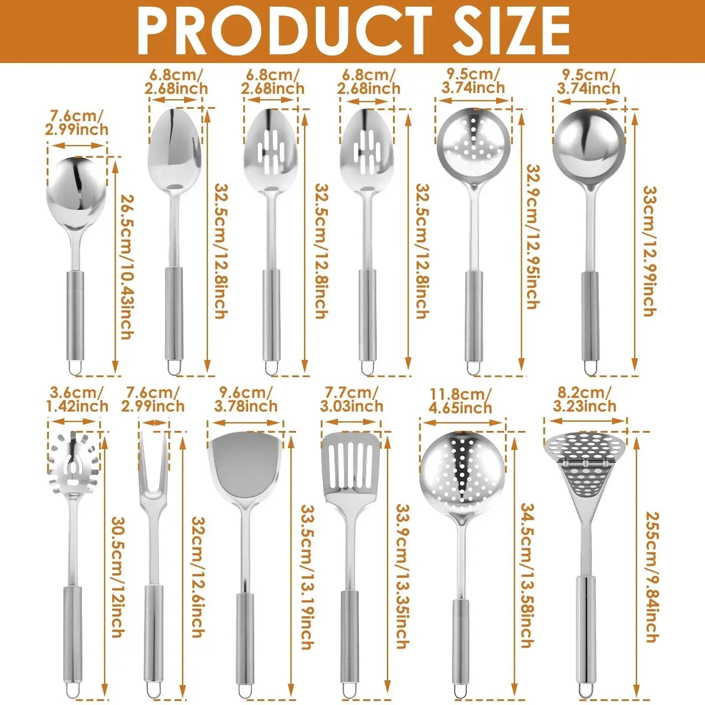 no matching product found 10/12-Piece Stainless Steel Cooking Utensils Set – Durable and Practical Cooking Utensil Set Featuring a hanging loop design for easy storage and organization.