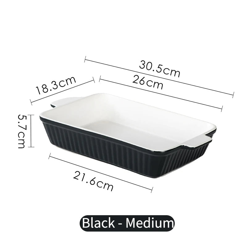 Ceramic Baking Dish with Easy-grip Handles Black — Medium (30.5 × 21.6 × 5.7 cm)