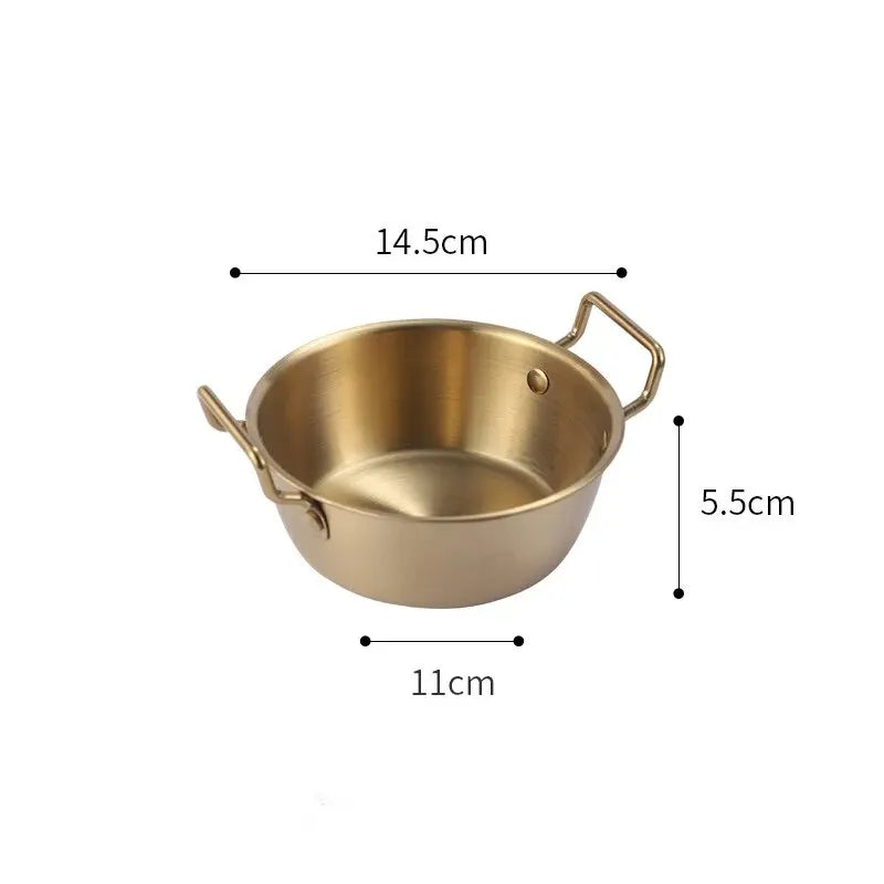 Golden Stainless Steel Snack Bowl – Multipurpose Double-Handle Bowl (Available in 12.5cm, 13.5cm, and 14.5cm )