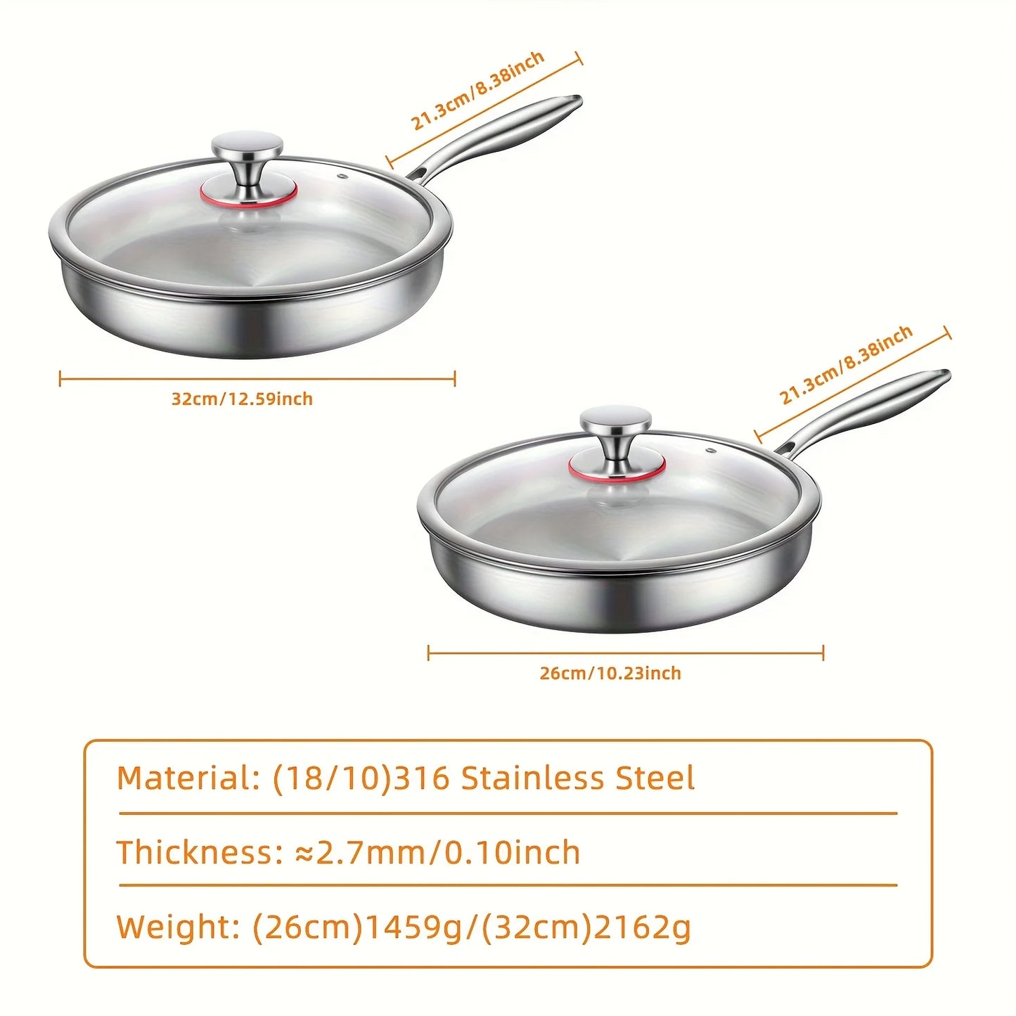 316L Stainless Steel Uncoated Frying Pan