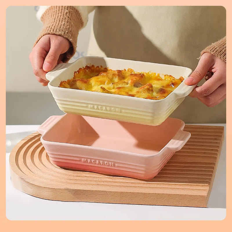 Ceramic Double-Handle Baking Dish – Rectangular Oven-Safe Dish