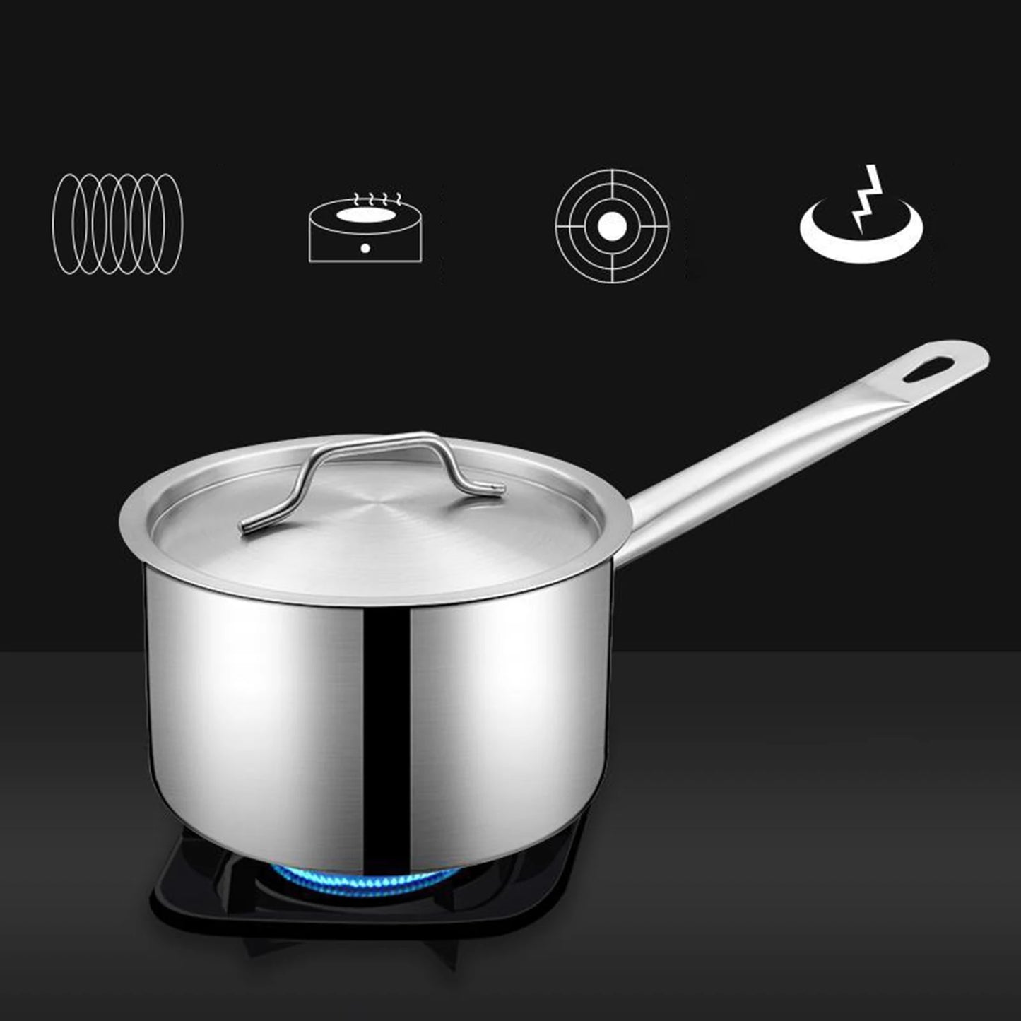 Stainless Steel Saucepan with Lid – Multipurpose Pot for Boiling Milk, Making Sauces, Soups, Steaming & Daily Meals – Compatible with Gas, Induction & Electric Cooktops – Available in 12cm (0.8L), 14cm (1.3L), & 20cm (3.7L) Sizes