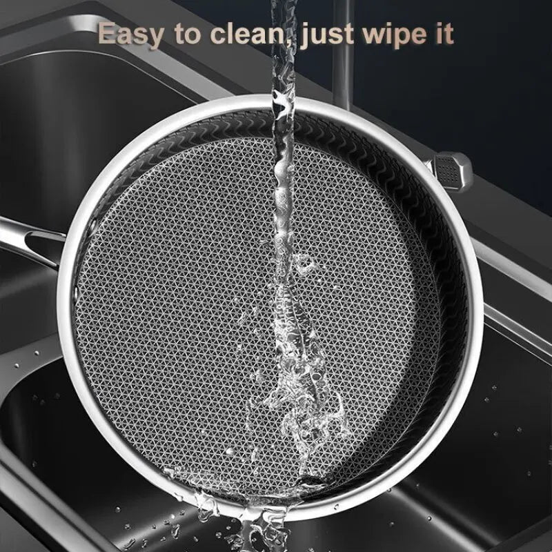 Honeycomb Stainless Steel Frying Pan with Glass Lid – Multi-Functional Non-Stick Skillet for Searing, Stir-Frying, Eggs, Pancakes, Sauces & Daily Cooking – Works on All Stovetops – Available in 26cm, 28cm & 30cm