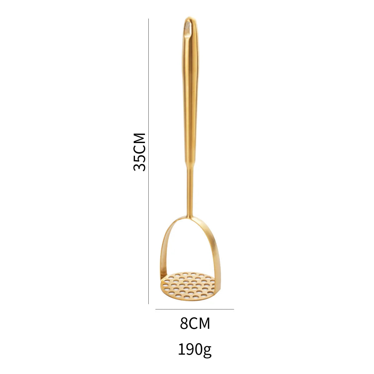 Golden Stainless Steel Potato Masher – Manual Food Crusher for Potatoes, Pumpkin & Baby Food, Garlic, & More (Available in Small, Medium & Large)