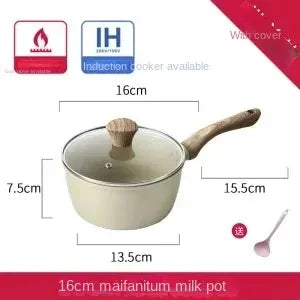 Maifan Stone Coated Non-Stick Saucepan with Wooden Handle – Multipurpose Pot for Boiling Milk, Heating Soups, Sauces & Daily Cooking – Available with or without Glass Lid – Induction & Gas Stove Compatible – Available in 16cm, 18cm & 20cm Sizes