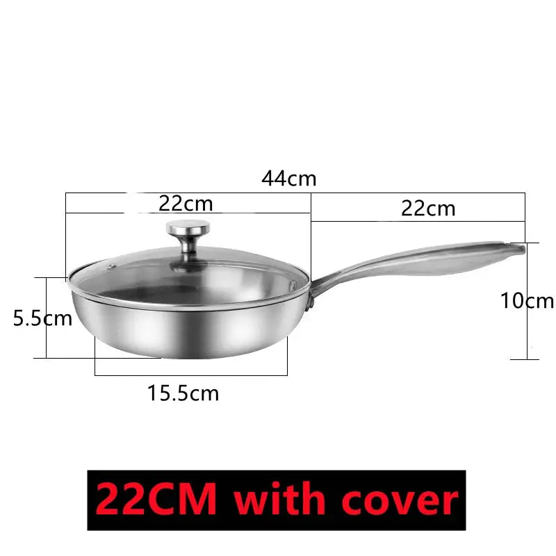 304 Stainless Steel Frying Pan with Glass Lid & Long Handle – Durable Skillet for Searing, Sautéing, Stir-Frying, Simmering & Pan-Frying Daily Meals – Suitable for Gas, Electric & Induction Cooktops – Available in 22cm, 24cm, 26cm & 28cm