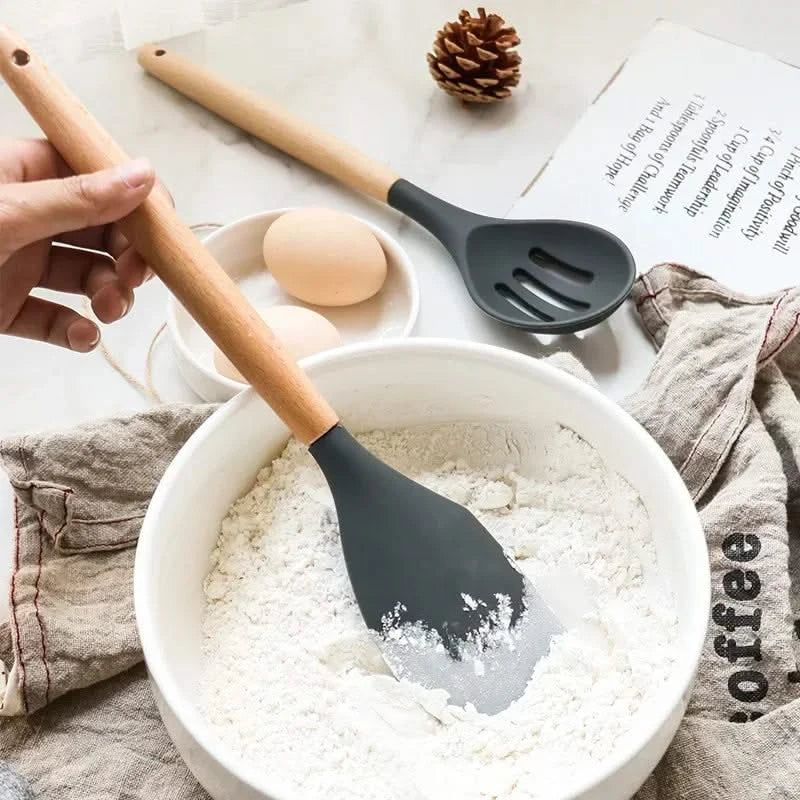 12-Piece Food-Grade Silicone Kitchen Utensils Set – Versatile Cooking Tools with Turner, Spatula, and Measuring Spoons for Everyday Use
