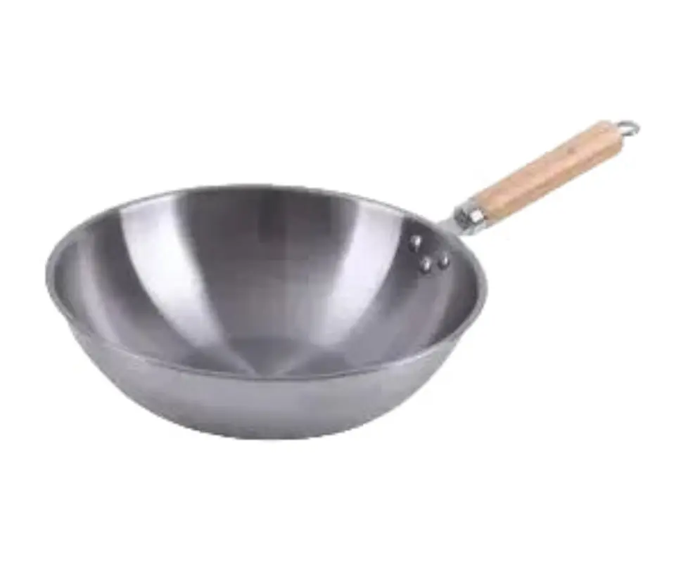 Stainless Steel Wok with Extended Handle – Tri-Ply Stainless Steel Construction – Ideal for Stir-Frying, Deep-Frying, Poaching, Searing, Sautéing, Tossing Noodles, Frying Eggs, Omelettes & One-Pan Dishes 32cm with Wooden Extended Handle