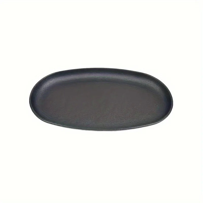 3-in-1 Cast Iron Sizzler Grill Platter Set – 24cm Oval Grill Pan with Wooden Base & Detachable Handle for Steaks BBQ Grilled Fish & Hot Sizzler Serving – Compatible with Gas Oven & Barbecue