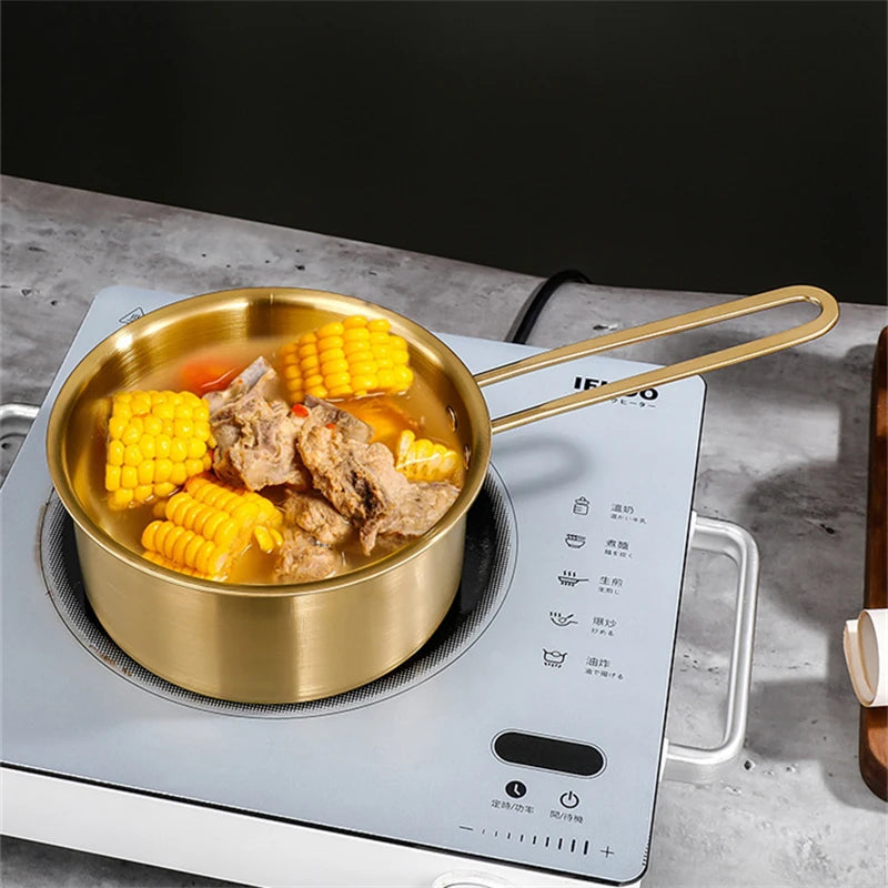 Golden Stainless Steel Saucepan – Multipurpose Pot for Milk, Eggs, Noodles, and Everyday Cooking on Flat Cookers