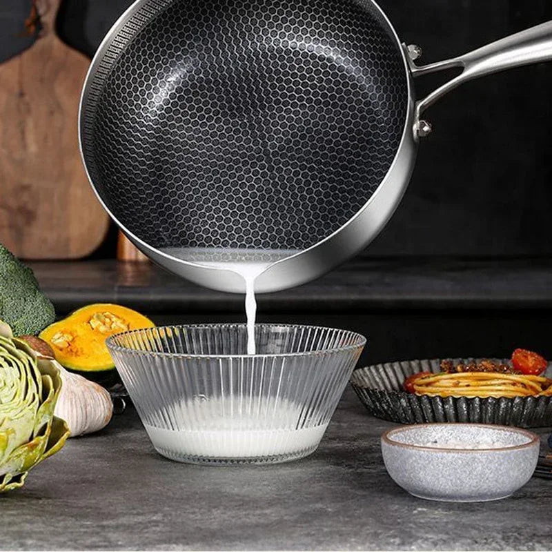 Honeycomb Stainless Steel Saucepan with Glass Lid & Long Handle – Saucepan for Boiling Milk, Soups, Sauces & Daily Meals – Heat-Resistant Grip – Induction & Gas Stove Compatible – 20cm