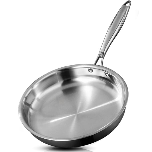 Stainless Steel Frying Pan with Long Handle – Premium Tri-Ply Construction–Professional Chef’s Skillet for Searing, Sautéing, Stir-Frying, Simmering & Pan-Frying Daily Meals– Induction, Gas & Electric  Compatible Available in 22cm, 24cm, 26cm, 28cm & 30cm