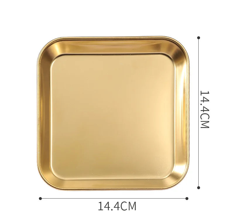 Golden 304 Stainless Steel Square Plate– Durable Flat Tray for Appetisers, BBQ, Steak, Dessert, Roasting & Daily Meals(Available in 14×14cm, 14×16cm)