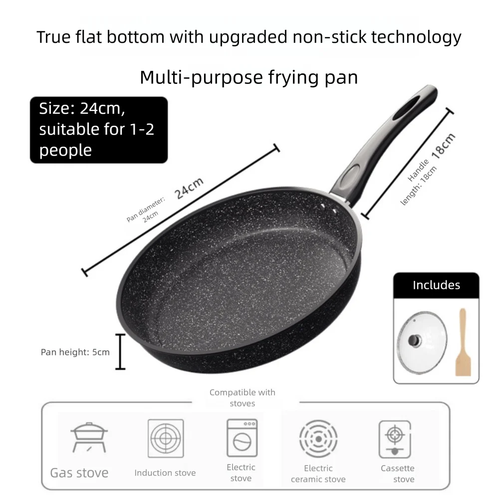 Maifan Stone Non-Stick Frying Pan with Glass Lid – Multi-Purpose Skillet for Steaks, Eggs, Pancakes & Daily Cooking – Durable Even-Heat Cookware Available in 22cm, 24cm, 26cm & 28cm Sizes (With Lid or No Lid Options
