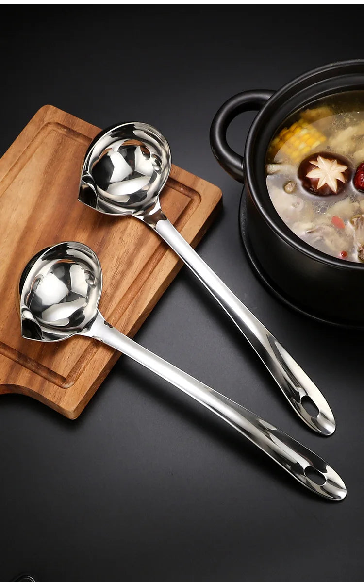 Stainless Steel Fat Separator Spoon – Gravy & Soup Oil Skimmer with Pouring Spout – Great for Skimming Stock, Stews & Sauces – Available in 1 Piece & 2 Pieces 2 Pieces 1PC