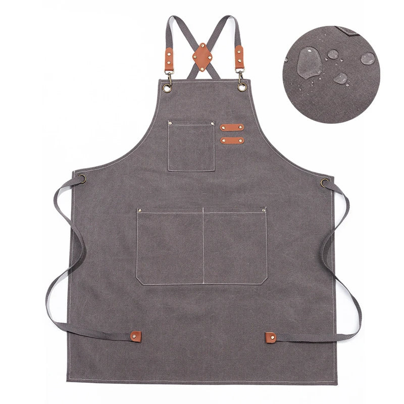 Canvas Chef Apron with Cross Back Straps – Cotton Kitchen Work Apron with Large Pockets – Best for Cooking, Baking & Grilling – Available in Dark Khaki, Blue, Black, White & Dark Grey Colours