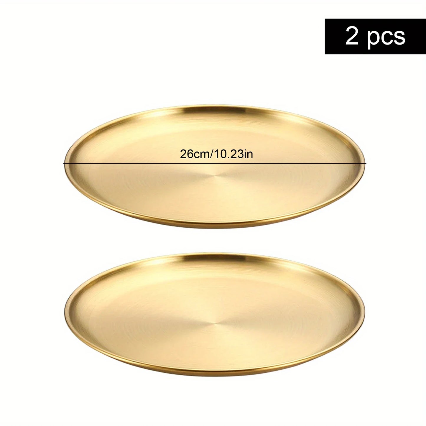 2Pcs Golden Stainless Steel Round Plate Set – Rust-Proof Shallow Trays for BBQ, Picnic & Kitchen Use (6 Sizes: 14cm–30cm)