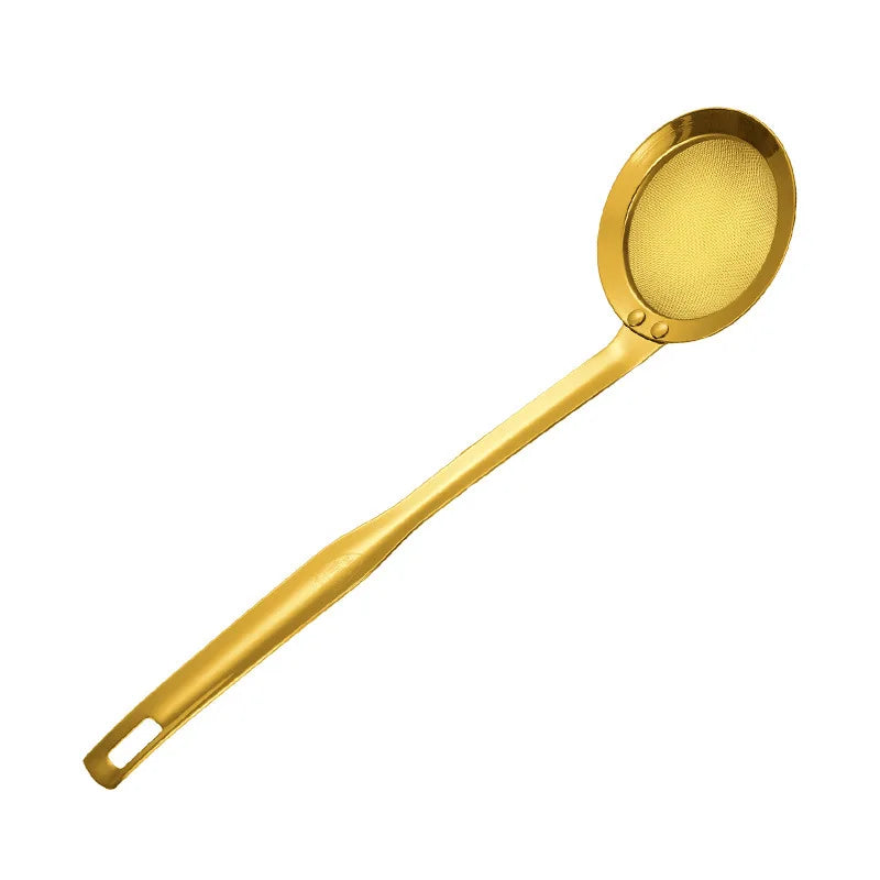 Golden Stainless-Steel Strainer, Sieve– Fine Mesh Skimmer with Long Handle (Available in 12cm, 14cm, 16cm)