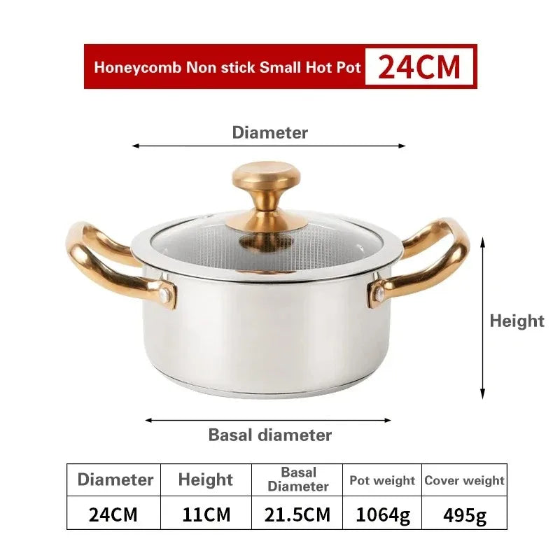 Honeycomb Stainless Steel Non-Stick Soup Pot with Glass Lid – Multi-Purpose Pot for Frying, Stewing, Searing, Stir-Fry, Soup, Stock & Daily Cooking – Compatible with All Stovetops – Available in 20cm, 22cm, 24cm