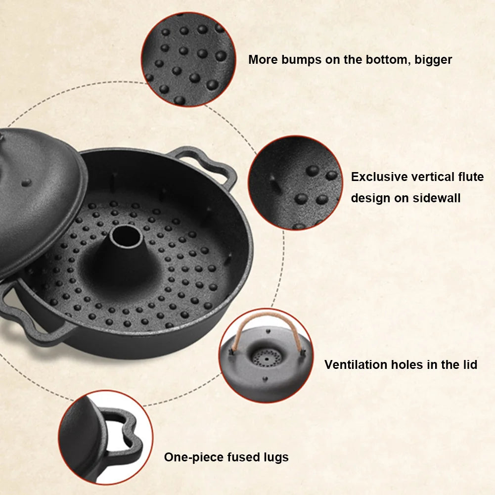 Cast Iron Sweet Potato Roaster with Lid – Garlic Roaster & Baking Pot with Centre Air Vent – Ideal for Camping, Patio & Backyard Cooking (25cm)