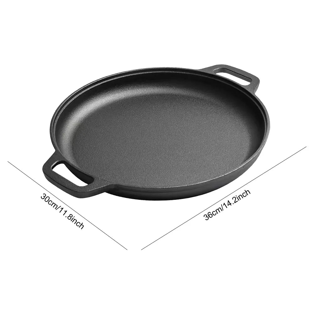 Cast Iron Pizza & Crepe Griddle Pan – Dual-Handle Skillet for Pancakes, BBQ, and Outdoor Cooking (Available in Multiple Sizes)
