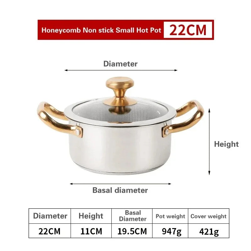 Honeycomb Stainless Steel Non-Stick Soup Pot with Glass Lid – Multi-Purpose Pot for Frying, Stewing, Searing, Stir-Fry, Soup, Stock & Daily Cooking – Compatible with All Stovetops – Available in 20cm, 22cm, 24cm