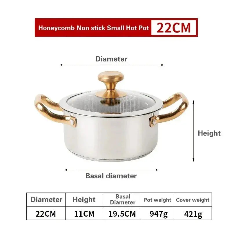 Honeycomb Stainless Steel Non-Stick Soup Pot with Glass Lid – Multi-Purpose Pot for Frying, Stewing, Searing, Stir-Fry, Soup, Stock & Daily Cooking – Compatible with All Stovetops – Available in 20cm, 22cm, 24cm C for Chef