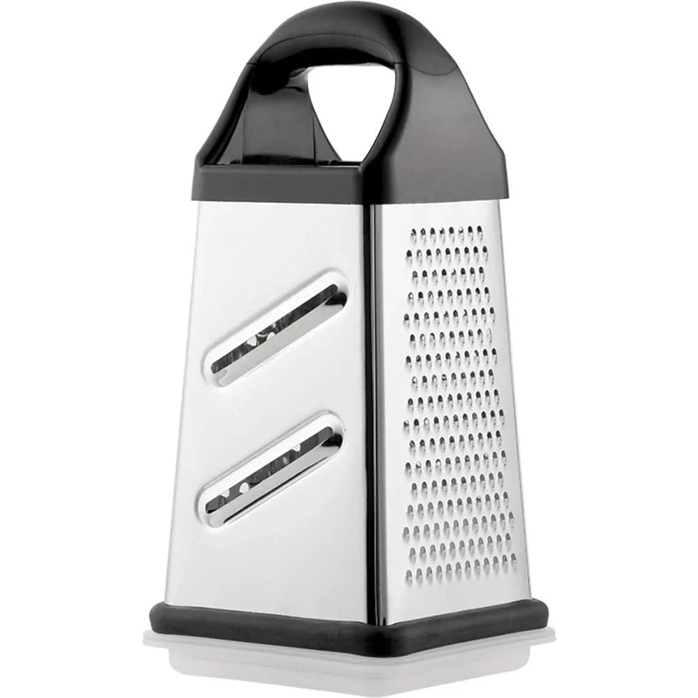 4-Sided Stainless Steel Grater with Storage Box Container—Perfect for Cheese and Vegetable Prep in the Kitchen (Available in Grey, Black, Yellow, and Silver)