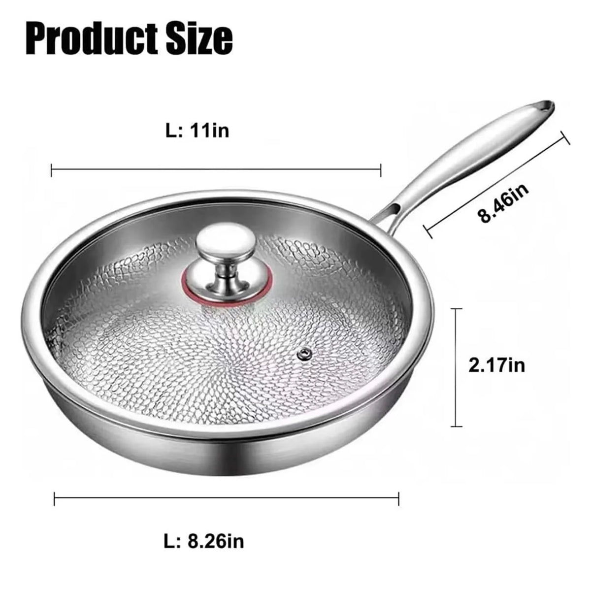 Hammered Titanium Frying Pan with Glass Lid – Scratch-Proof 3-Layer Non-Stick Skillet – Perfect for Quick, Even Cooking on All Hobs – Available in 26cm, 28cm & 30cm