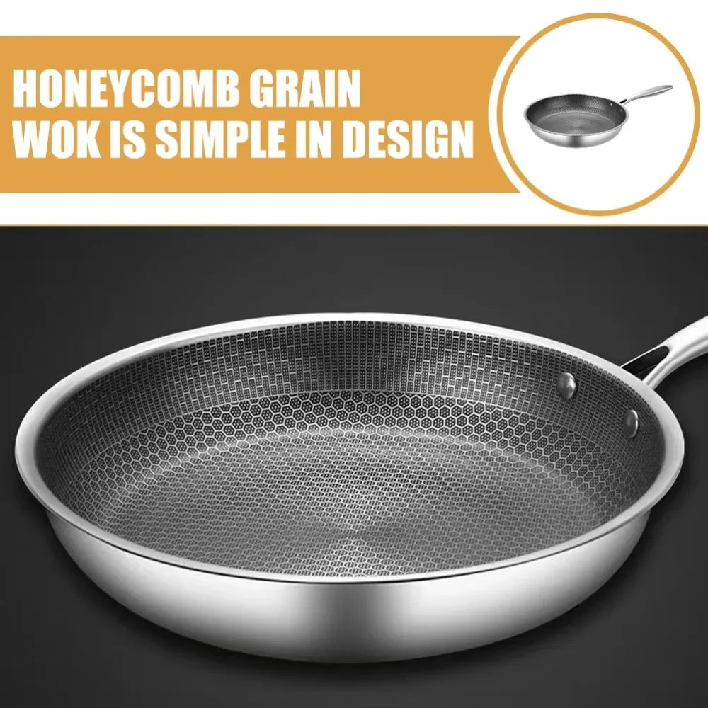 Honeycomb Stainless Steel Frying Pan – Uncoated Thickened Non-Stick Steak Pan for Gas & Induction – Great for Searing, Sautéing & Pancakes – Available in 26cm, 28cm & 30cm