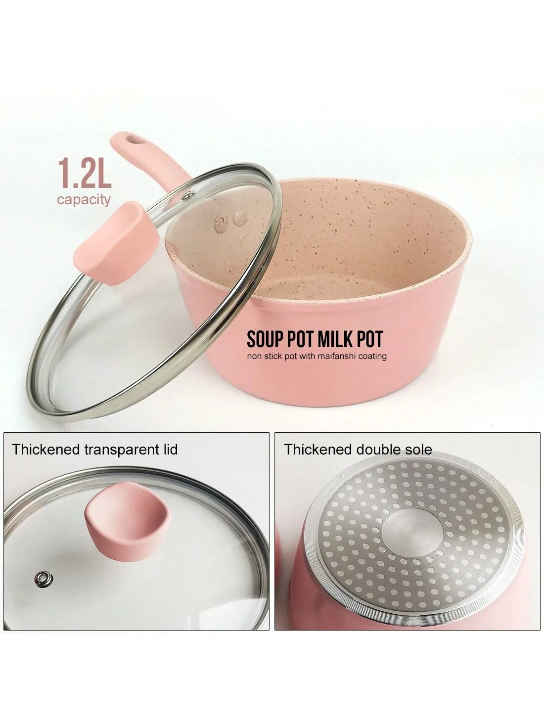 Blush Pink Non-Stick Cookware Set – Includes Skillet with Glass Lid, Mini Milk Sauce/Soup Pan, Flat Pan & Non-Stick Spatula – Ideal for Daily Cooking, Baby Food & Stylish Modern Kitchens – 5-Piece Set