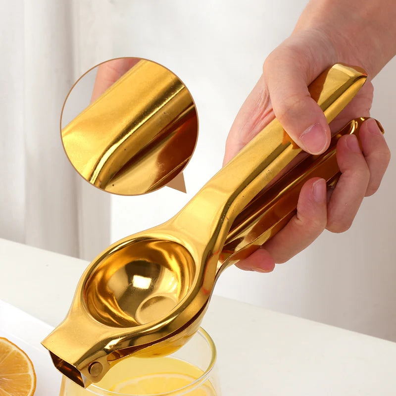 Golden Stainless Steel Lemon Squeezer – Hand Press Juicer for Lemons, Oranges & Citrus Fruits