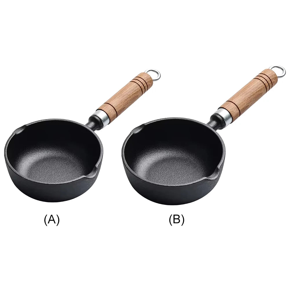 Cast Iron Mini Saucepan with Wooden Handle – Non-Stick Small Pot for Eggs, Sauces, Soups, Daily Cooking, Small Meals & Side Dishes (Available in 11cm & 13cm Sizes)