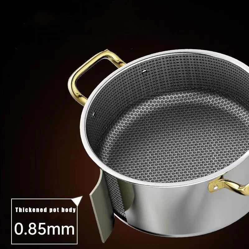 Honeycomb Stainless Steel Non-Stick Soup Pot with Glass Lid – Multi-Purpose Pot for Frying, Stewing, Searing, Stir-Fry, Soup, Stock & Daily Cooking – Compatible with All Stovetops – Available in 20cm, 22cm, 24cm