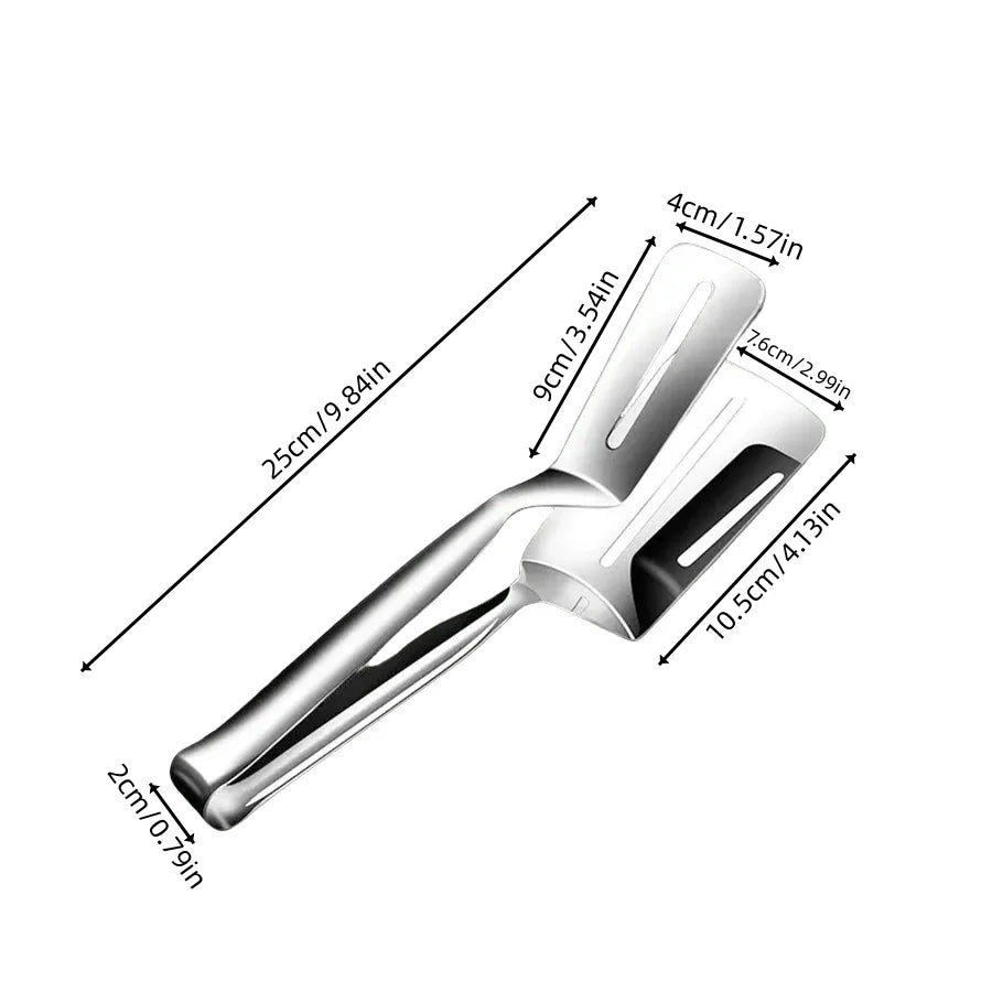 Stainless Steel Steak Tongs & Spatula Clip – Double-Sided Cooking Tongs for Fish, Meat & Pizza – Perfect for Flipping & Serving