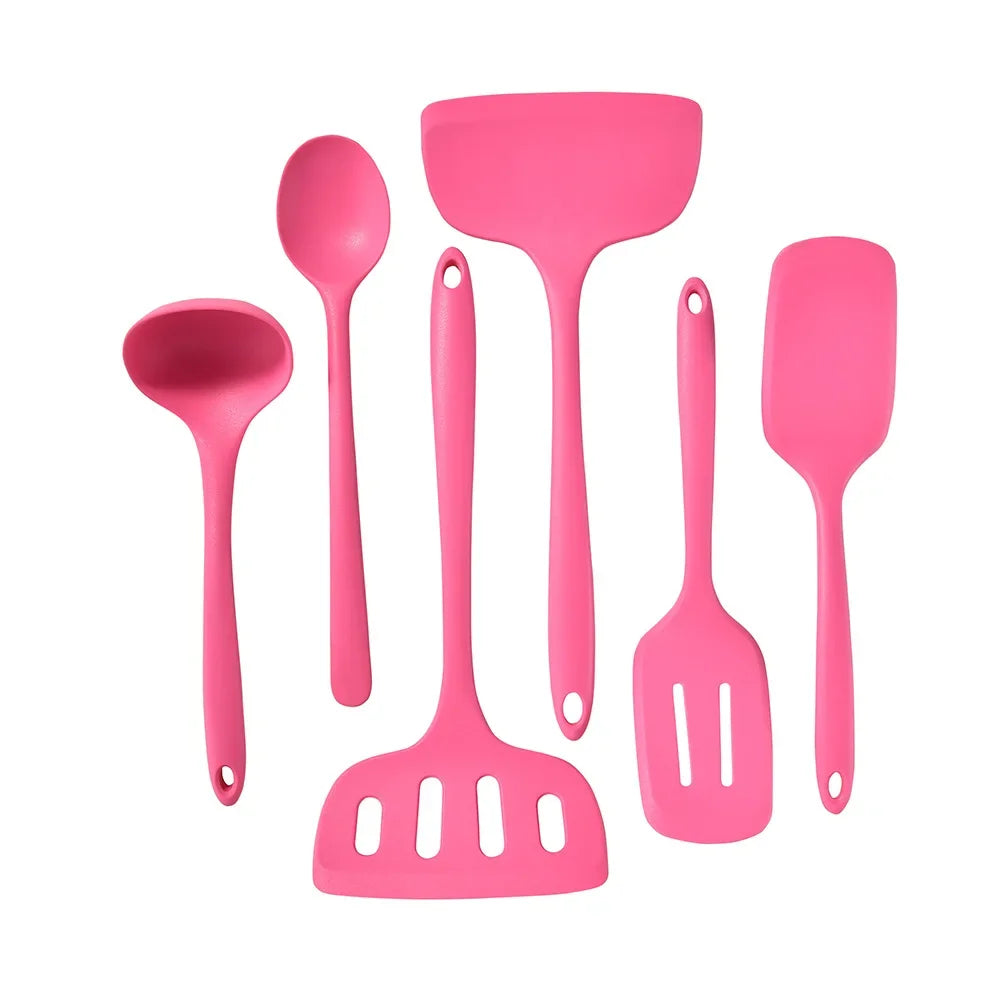 Blush Pink Silicone Kitchen Utensils Set – Heat-Resistant Spatulas, Turners, Ladle & Mixing Spoon – Safe for Non-Stick Cookware & Daily Cooking – Available as 6-Piece Set or Individual Pieces