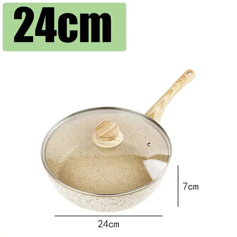 Non-Stick Deep Pan with Ergonomic anti-slip Handle – Maifan Stone Ceramic Thick-Bottom Skillet /Pan Ideal for Eggs, Pancakes, Omelettes, Sautéing, Sauces, Searing, Stir-Fry &One-Pan Meals 24cm with lid