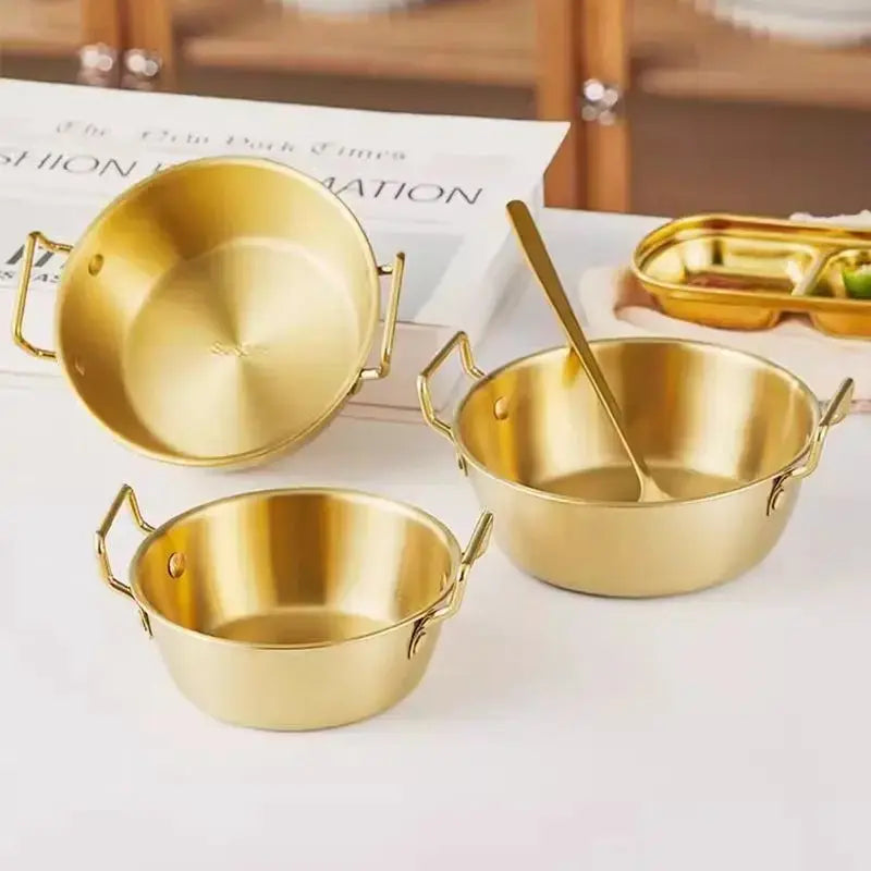 Golden Stainless Steel Snack Bowl – Multipurpose Double-Handle Bowl (Available in 12.5cm, 13.5cm, and 14.5cm )